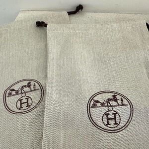 Hermès Dust Bags - Lot of 2 Herringbone Beige Brown Drawstring Storage Bags